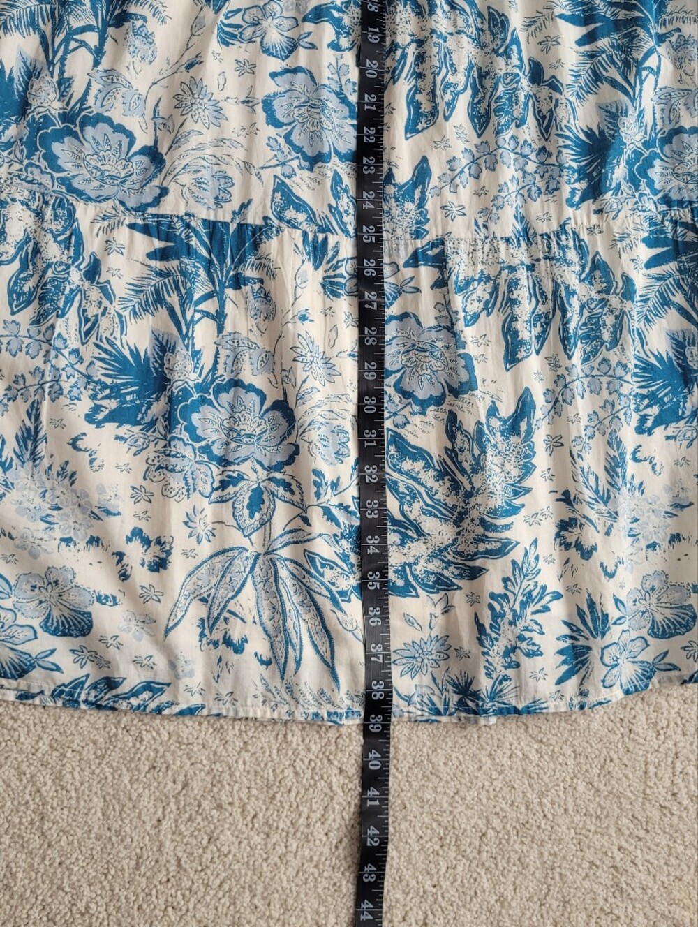 Elan Blue & White Tropical Floral Tiered Maxi Skirt 100% Cotton Elastic Waist S - Picture 6 of 8